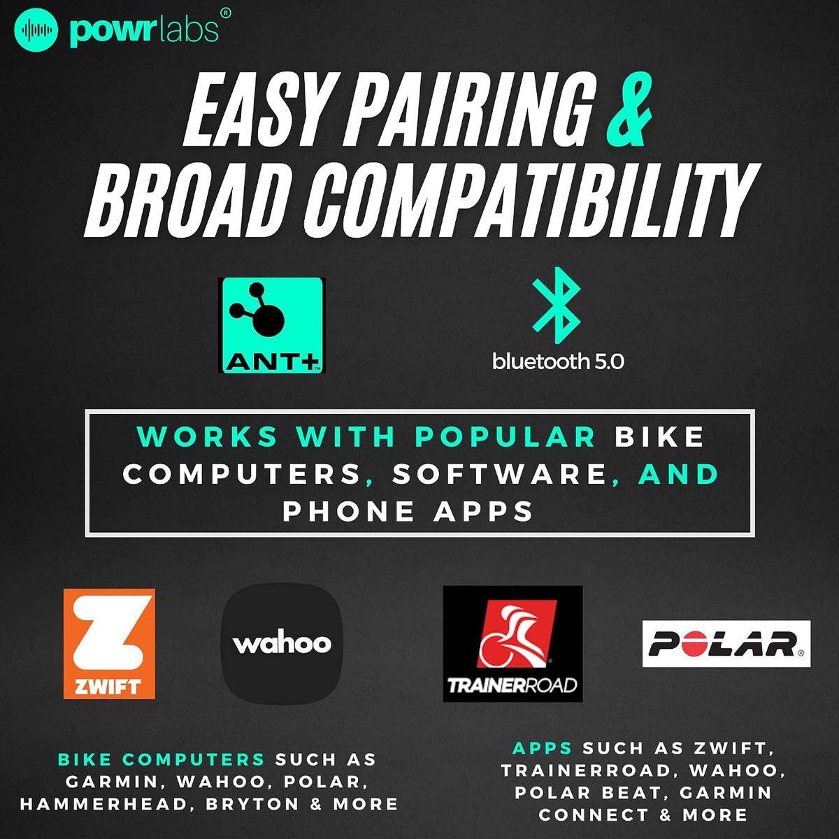 Powr Labs bike cadence sensor – Easy pairing and broad compatibility: ANT+ and Bluetooth 5.0 for Garmin, Wahoo, Polar, Hammerhead and Bryton computers and Zwift, TrainerRoad, Polar Beat and Garmin Connect apps