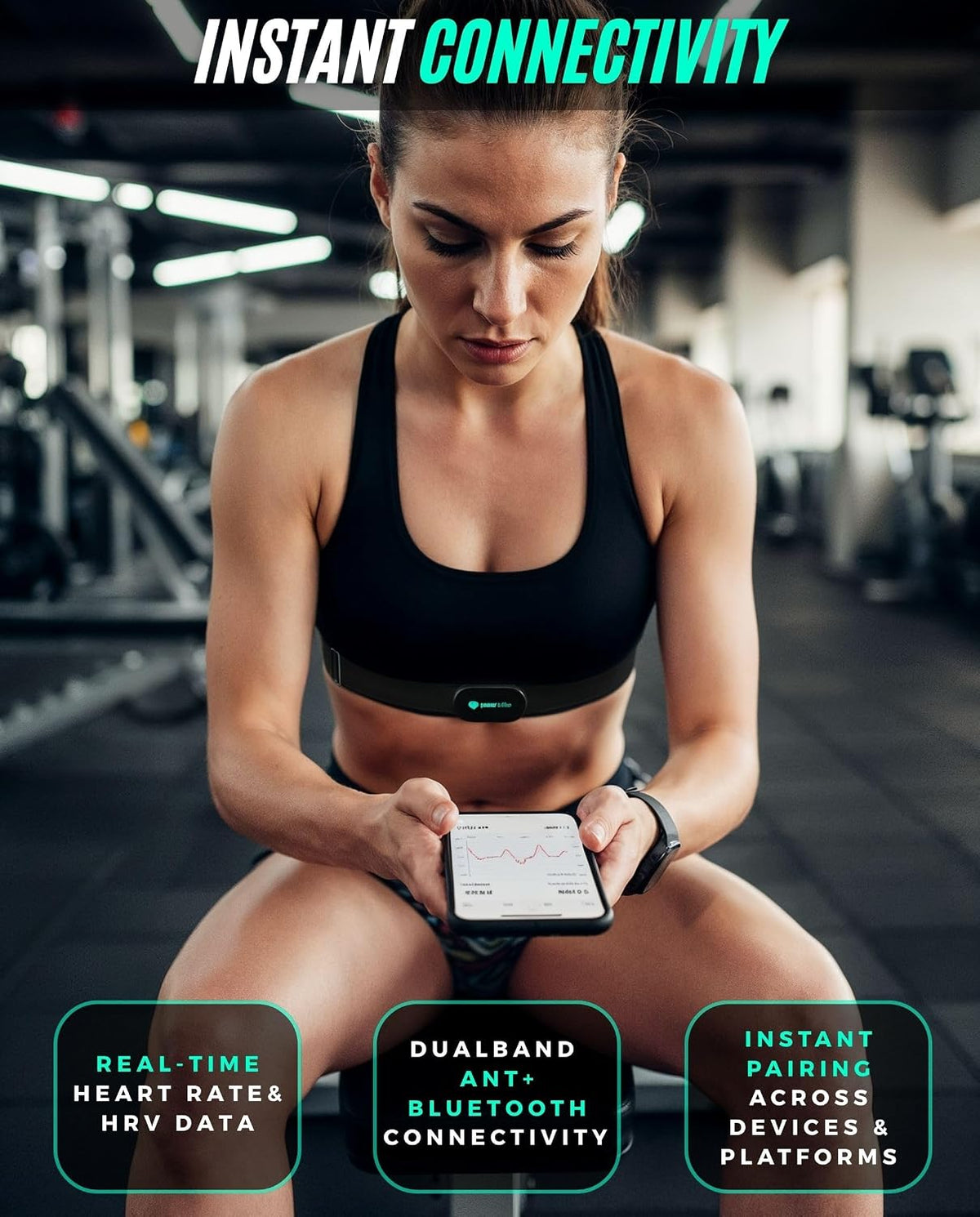 Chest heart rate monitor: instant connectivity, real-time heart rate and HRV, dual-band ANT+ and Bluetooth