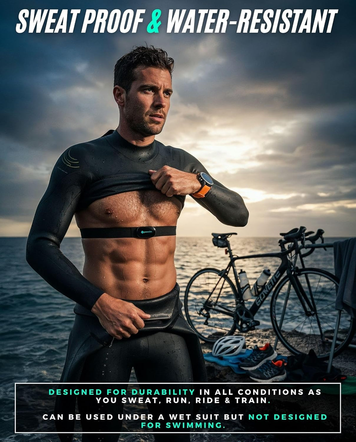 Sweat proof and water-resistant chest heart rate monitor, IPX67