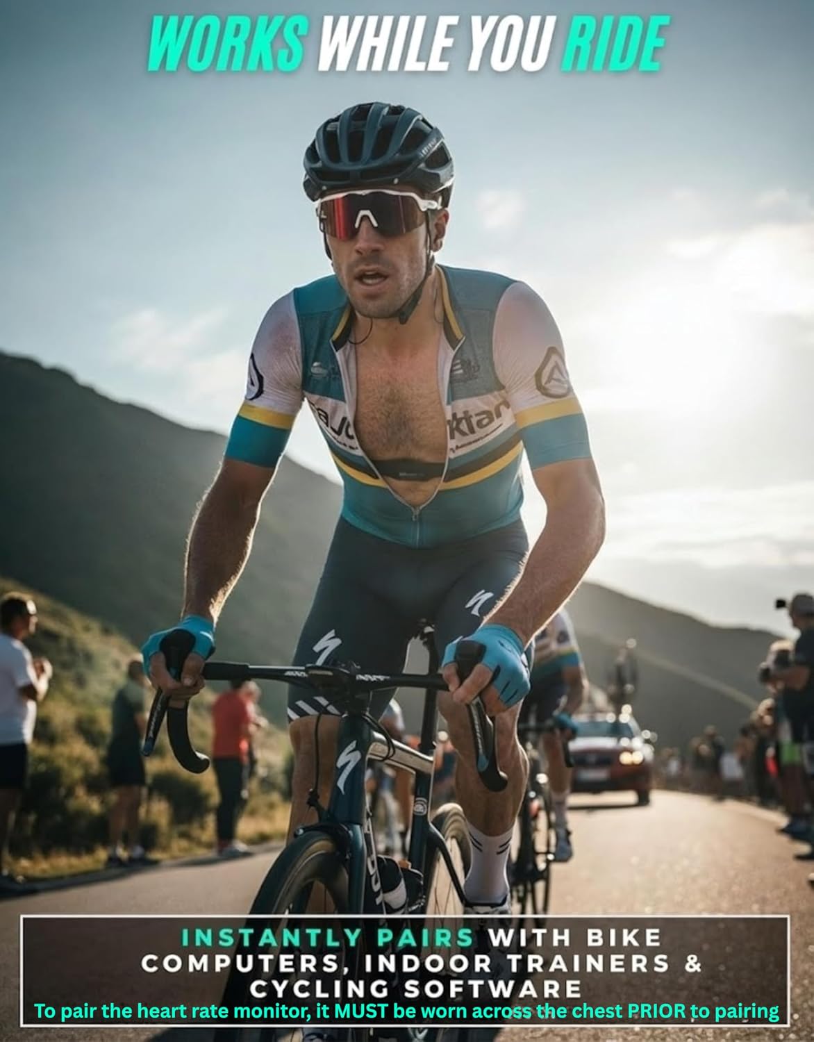 Works while you ride: instantly pairs with bike computers, indoor trainers and cycling software