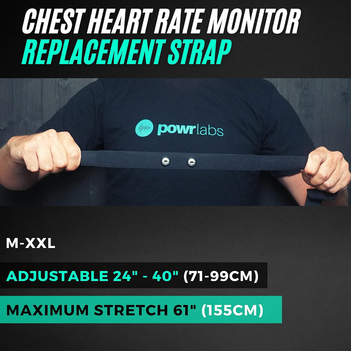 Chest heart rate monitor replacement strap, adjustable 24 to 40 inches, maximum stretch 61 inches