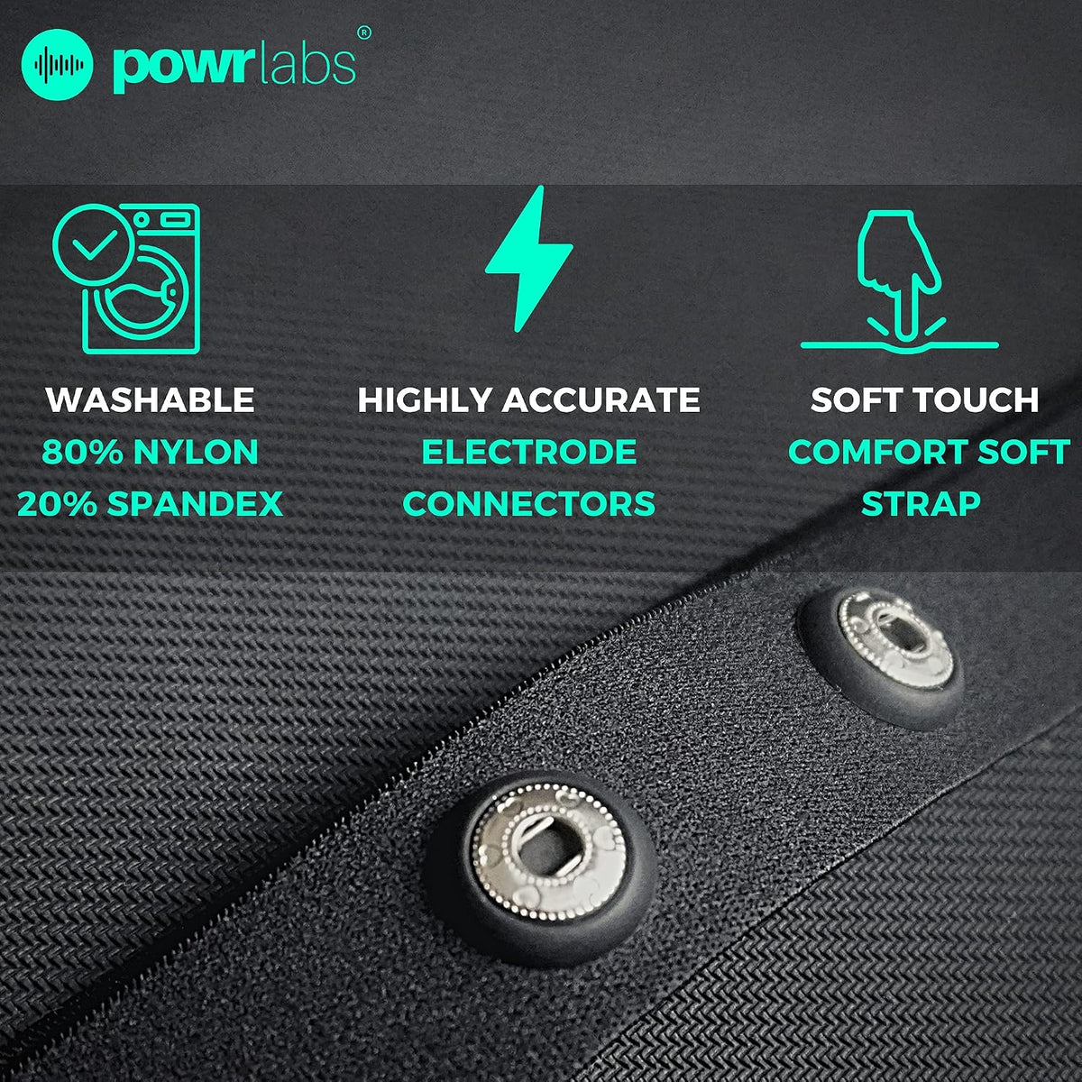 Washable 80% nylon 20% spandex strap with highly accurate electrode connectors