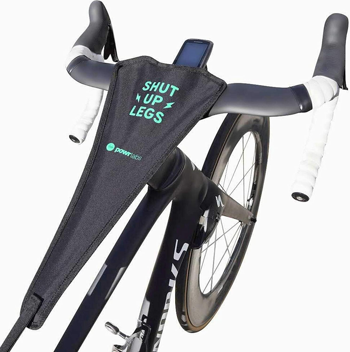 Powr Labs Shut Up Legs bike sweat guard installed on a road bike