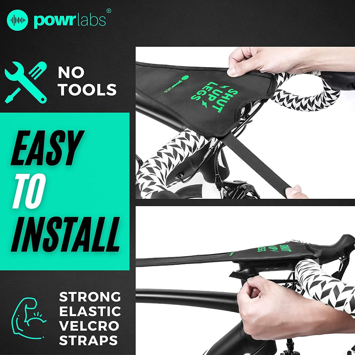 Powr Labs bike trainer sweat guard – Easy to install: no tools, strong elastic velcro straps